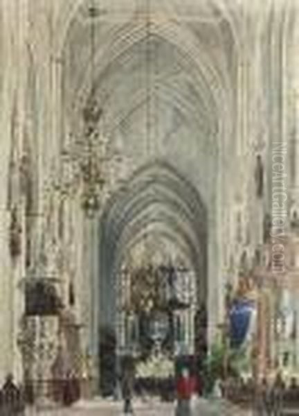 Interior Of Cathedral St. Stephen At Vienna Oil Painting by Franz Alt