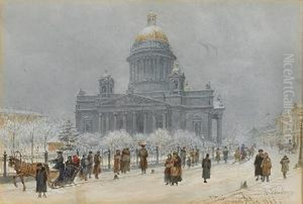 St. Isaac's On A Snowy Day Oil Painting by Franz Alt