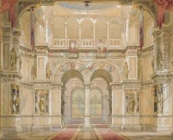 The Hall Of A Palace With Sculptures And Armour Oil Painting by Franz Alt