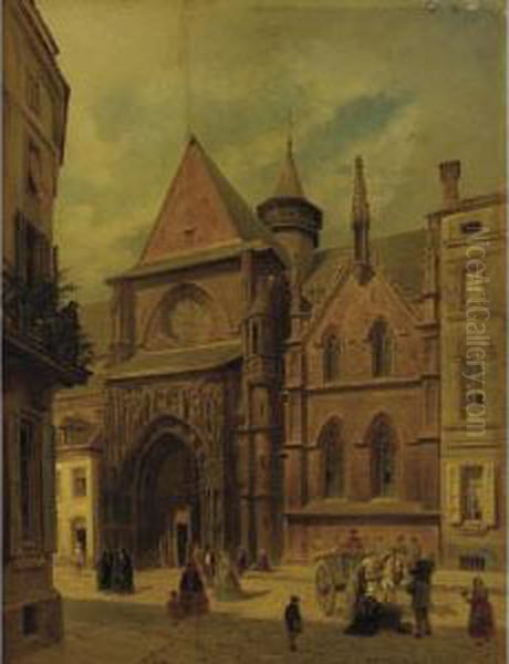 View Of A Town Square Oil Painting by Franz Alt