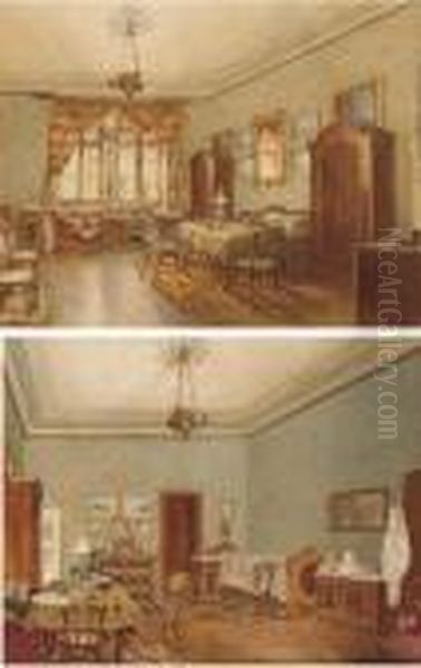 The Interior Of A Large Sitting 
Room Looking Towards A Doublewindow; And The Interior Of The Same Room 
Looking Towards Thedoor Oil Painting by Franz Alt