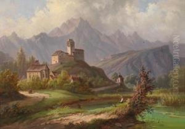 Blick Uberschloss Sargans Im Kanton St. Gallen Auf Den Falknis Oil Painting by Jacob Alt