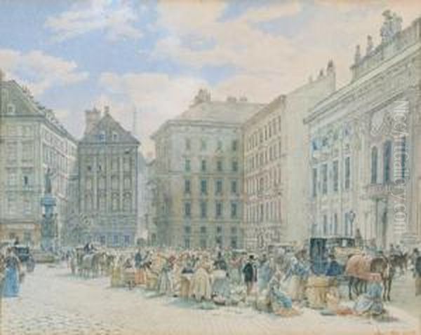 A View Of The Freyung In Vienna With Harrach Palace And The Osterreich-fountain Oil Painting by Jacob Alt