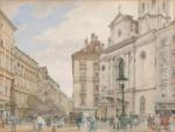 A View Of The Michaelerplatz In Vienna With Michaelerkirche And Kohlmarkt Oil Painting by Jacob Alt