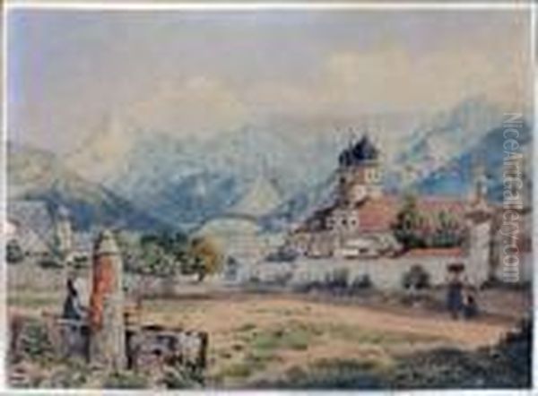 Das Zisterzienserstift Stams Intirol Oil Painting by Jacob Alt