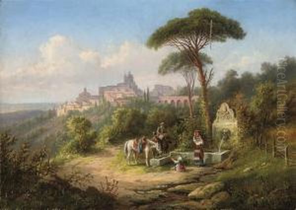 At The Waterwell, Ariccia, Rome Oil Painting by Jacob Alt