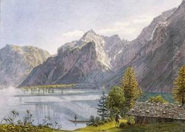 Der Konigssee Bei Berchtesgaden (le Lac Dit Konigssee Pres Deberchtesgaden) Oil Painting by Jacob Alt