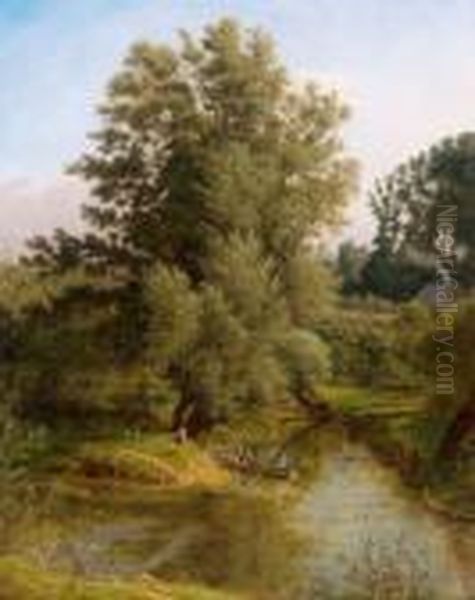 Angler Am Weiher Oil Painting by Jacob Alt