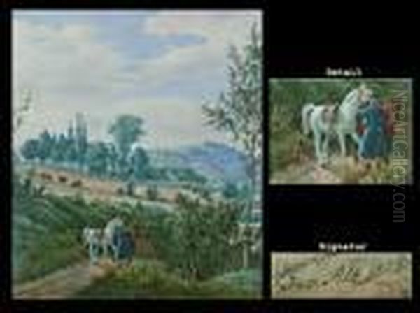 Hugelige Landschaft Mit Reiter Und Zwei Pferden Oil Painting by Jacob Alt