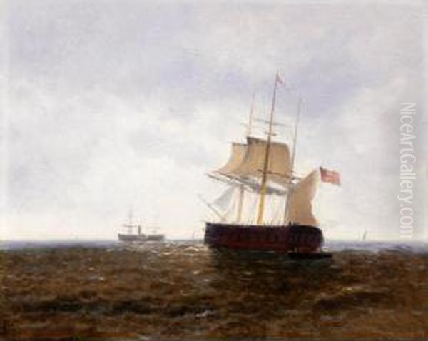 Ships At Sea Oil Painting by Ioannis (Jean H.) Altamura