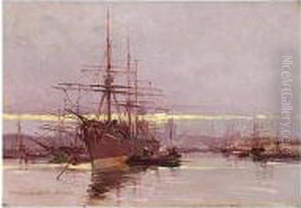 The Port Of Helsingor Oil Painting by Ioannis (Jean H.) Altamura