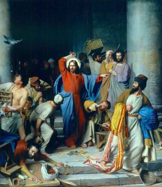 Casting out the Money Changers Oil Painting by Carl Heinrich Bloch