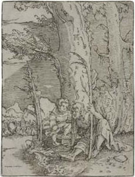 St. Christopher Seated With The Infant Christ Oil Painting by Albrecht Altdorfer