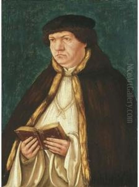 Portrait Of A Cleric, Half-length, Holding A Book Oil Painting by Albrecht Altdorfer