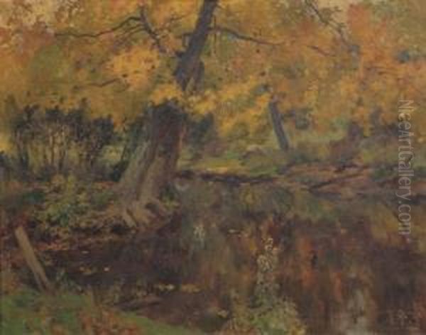 River In Autumn Oil Painting by Mathias Joseph Alten