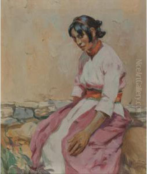 Woman Of Taos Oil Painting by Mathias Joseph Alten