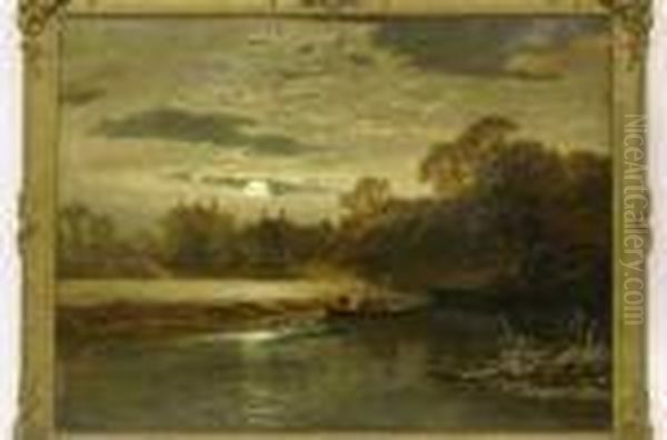 Gallon A Winter Sunset Overthe Thames At Eton College Oil Painting by Archer Robert Altermatt