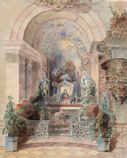 Blick Auf Einen Barocken Altar Oil Painting by Anton Ii Altmann