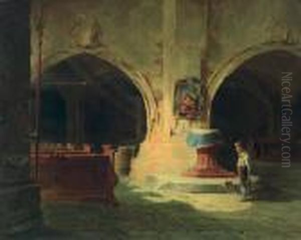 Kirchenbesuch Eines Schulbuben Oil Painting by Anton Ii Altmann