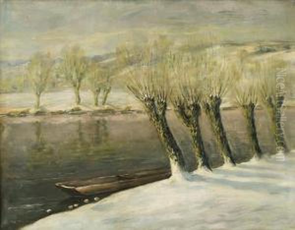 Winterliche Fluslandschaft Mit Kopfweiden Oil Painting by Gerard Altmann