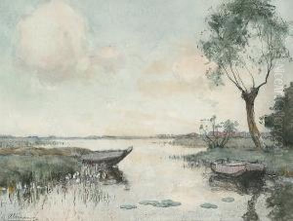 Boats On A Lake Oil Painting by Gerard Altmann