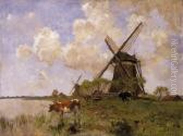 Dutch Landscape With Smock-mills Oil Painting by Gerard Altmann