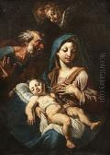 The Holy Family, In A Painted Oval Oil Painting by Martino Hohenberg Altomonte