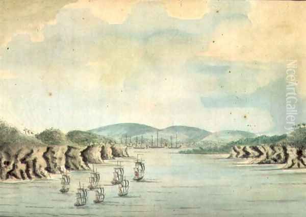 Sirius' and convoy, the Supply and Agent's Division going into Botany Bay, 1788 Oil Painting by William Bradley