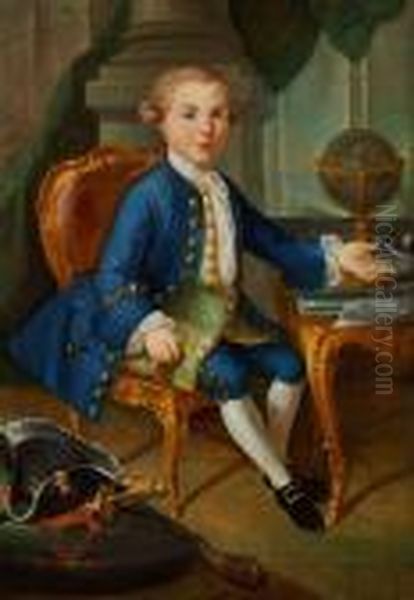 Ainter, 18th Century: Interior With A Young Man In Rococo Dress Oil Painting by German Alvarez Algeciras