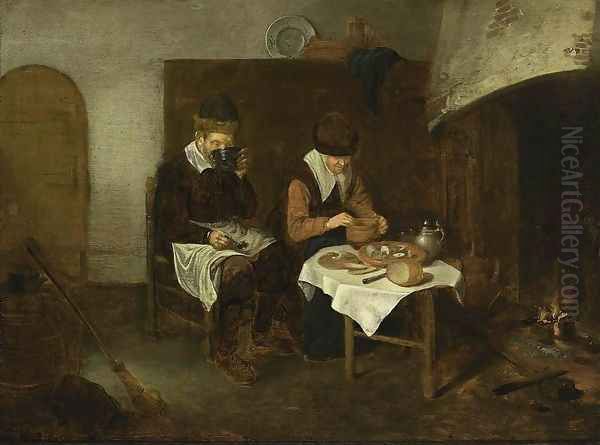 A Couple Having a Meal before a Fireplace Oil Painting by Quiringh Gerritsz. van Brekelenkam