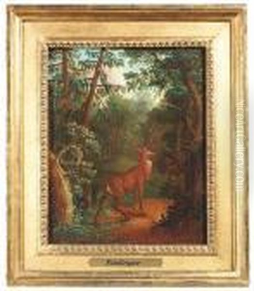 18th Ct. A Stag On A Forestal Clearing Oil Painting by German Alvarez Algeciras