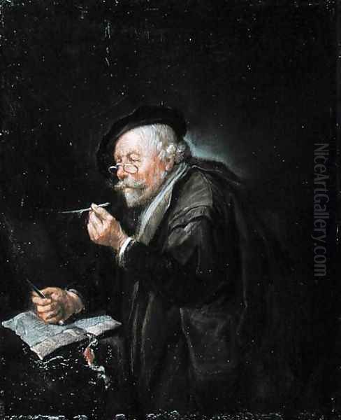 Old Man Writing, 1650s Oil Painting by Quiringh Gerritsz. van Brekelenkam