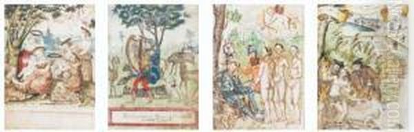 Mythological Scenes Subjects 
Including: Suzanna And The Elders; Aurelia Gallorum; Three Graces; A 
Baptism
 Four Watercolours With Pencil And Pen And Ink On Laid Paper Oil Painting by German Alvarez Algeciras