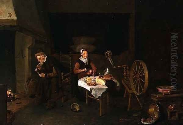 An Elderly Couple in an Interior Oil Painting by Quiringh Gerritsz. van Brekelenkam