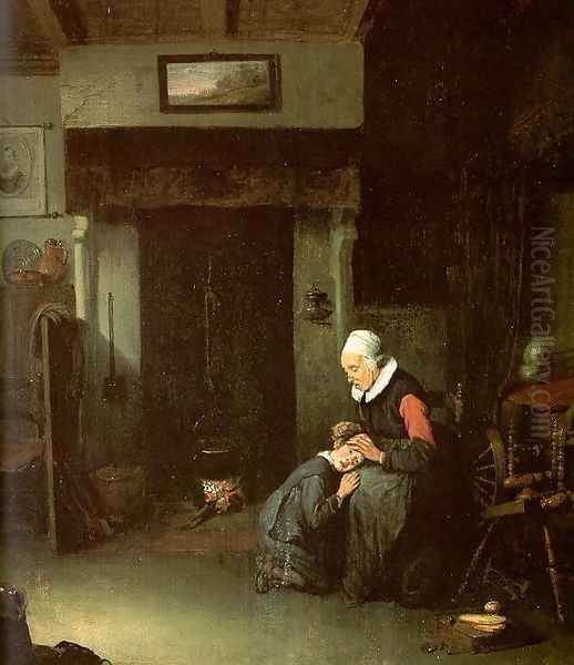 Woman Combing a Child's Hair 1648 Oil Painting by Quiringh Gerritsz. van Brekelenkam