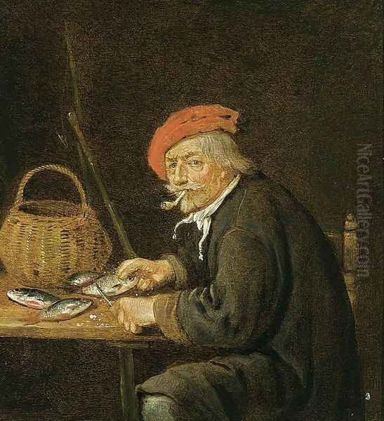 Man Scaling Fish 1660-65 Oil Painting by Quiringh Gerritsz. van Brekelenkam