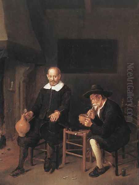 Interior with Two Men by the Fireside 1664 Oil Painting by Quiringh Gerritsz. van Brekelenkam