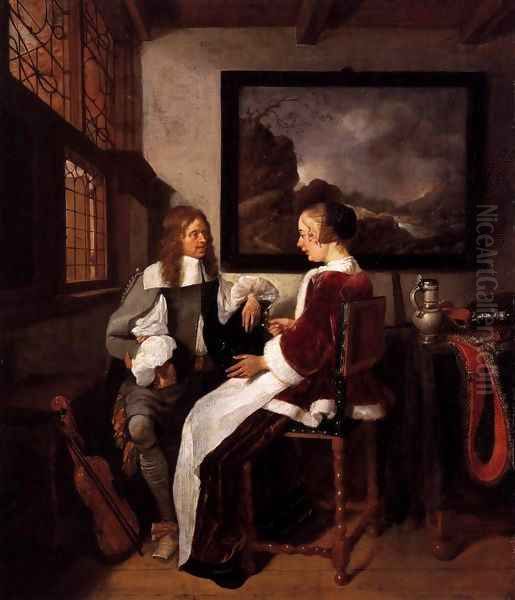 Gallant Conversation Oil Painting by Quiringh Gerritsz. van Brekelenkam