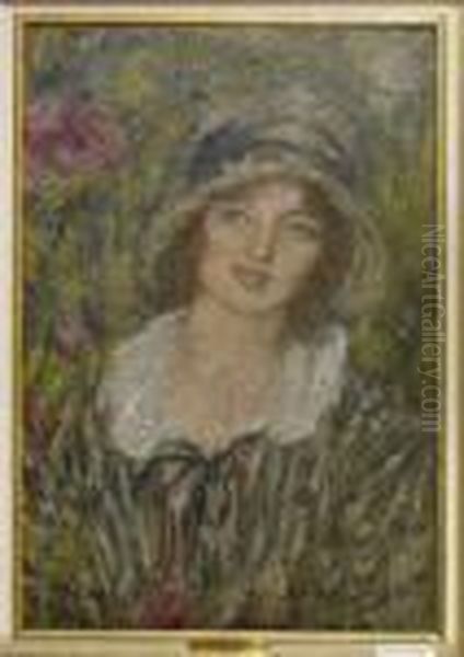 Jeune Femme Au Chapeau Oil Painting by Edmond Aman-Jean