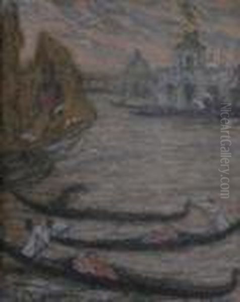 Gondoles A Venise Oil Painting by Edmond Aman-Jean