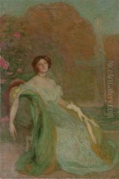 Portrait De Mademoiselle V.g. Oil Painting by Edmond Aman-Jean