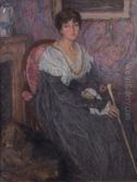 Portrait De Charlotte Aman-jean Nee Simon (fille Du Peintre Lucien Simon). Oil Painting by Edmond Aman-Jean