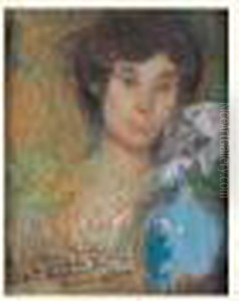 Portrait Au Vase Bleu Oil Painting by Edmond Aman-Jean