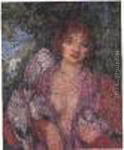 Jeune Femme A L'oiseau Oil Painting by Edmond Aman-Jean