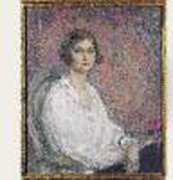 Jeune Femme Au Bracelet Et A La Violette Oil Painting by Edmond Aman-Jean