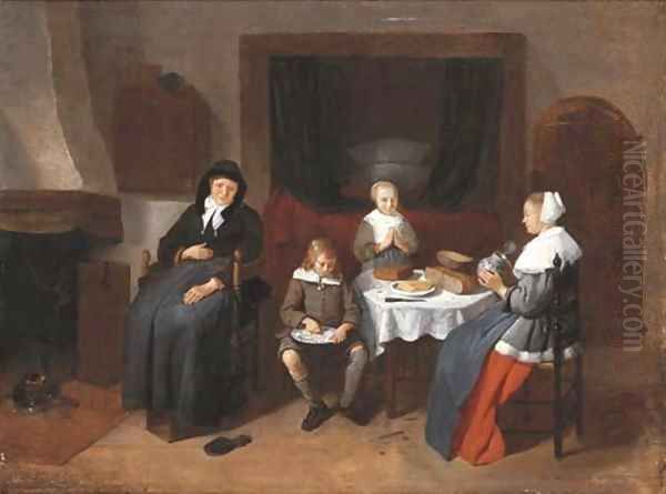 An interior with a family eating Oil Painting by Quiringh Gerritsz. van Brekelenkam