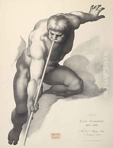 Angel Blowing a Trumpet, after Michelangelo Lithograph for Cours de dessin Oil Painting by Charles Bargue