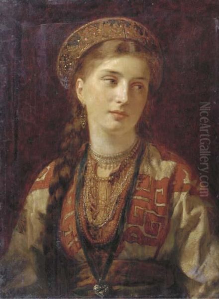 Young Woman In Regional Costume Oil Painting by Wilhelm A. Lebrecht Amberg