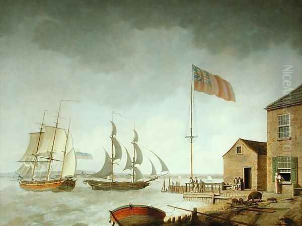 A Baltic Trader off Paull, Hull 1809 Oil Painting by William Barton