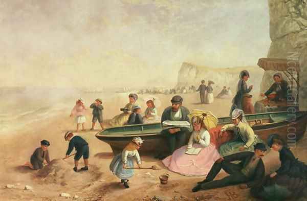 A Seaside Scene Oil Painting by Jane Maria Bowkett